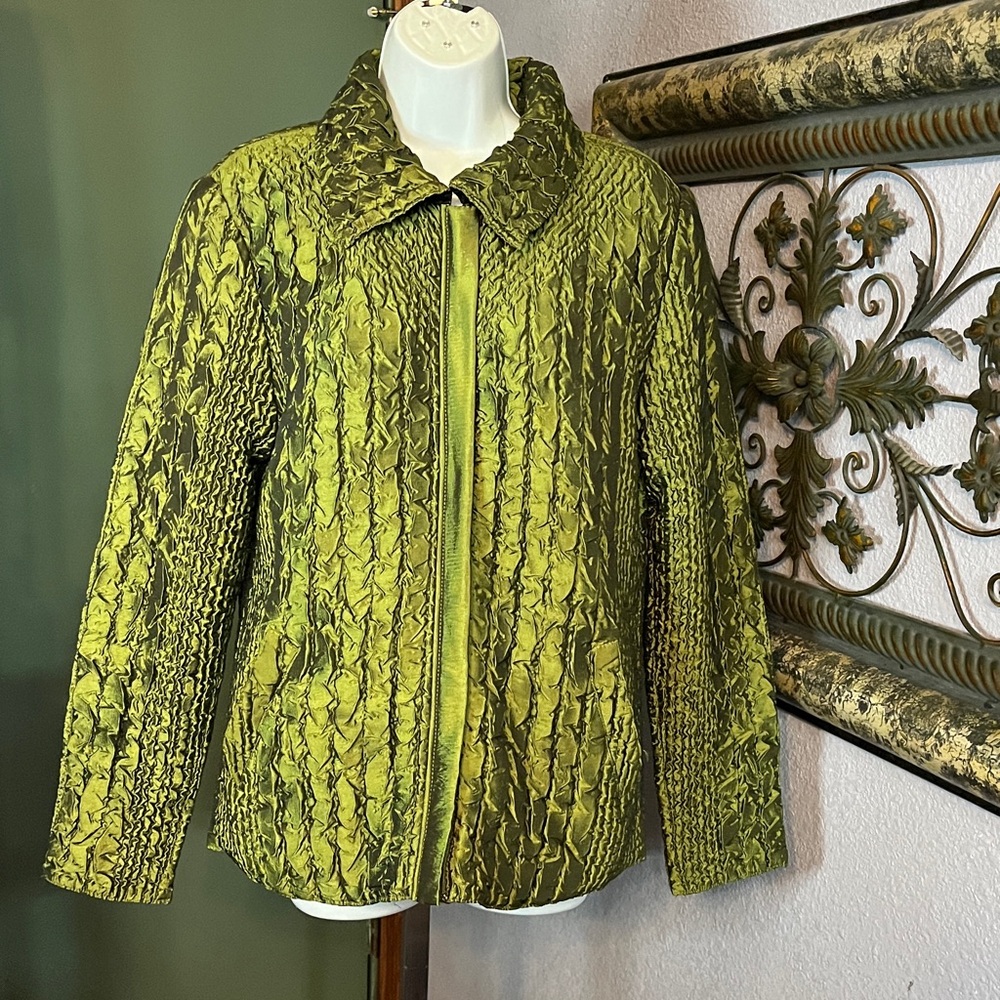 Cactus Quilted Reversible Lime Green/ Black Zip Jacket Sz S
